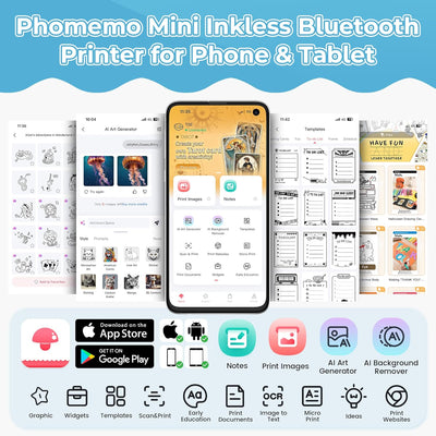 Phomemo T02 Mini Drucker, Fotodrucker für Smartphone, mit 1 Rollen Druckerpapier, 203dpi Handy Stick