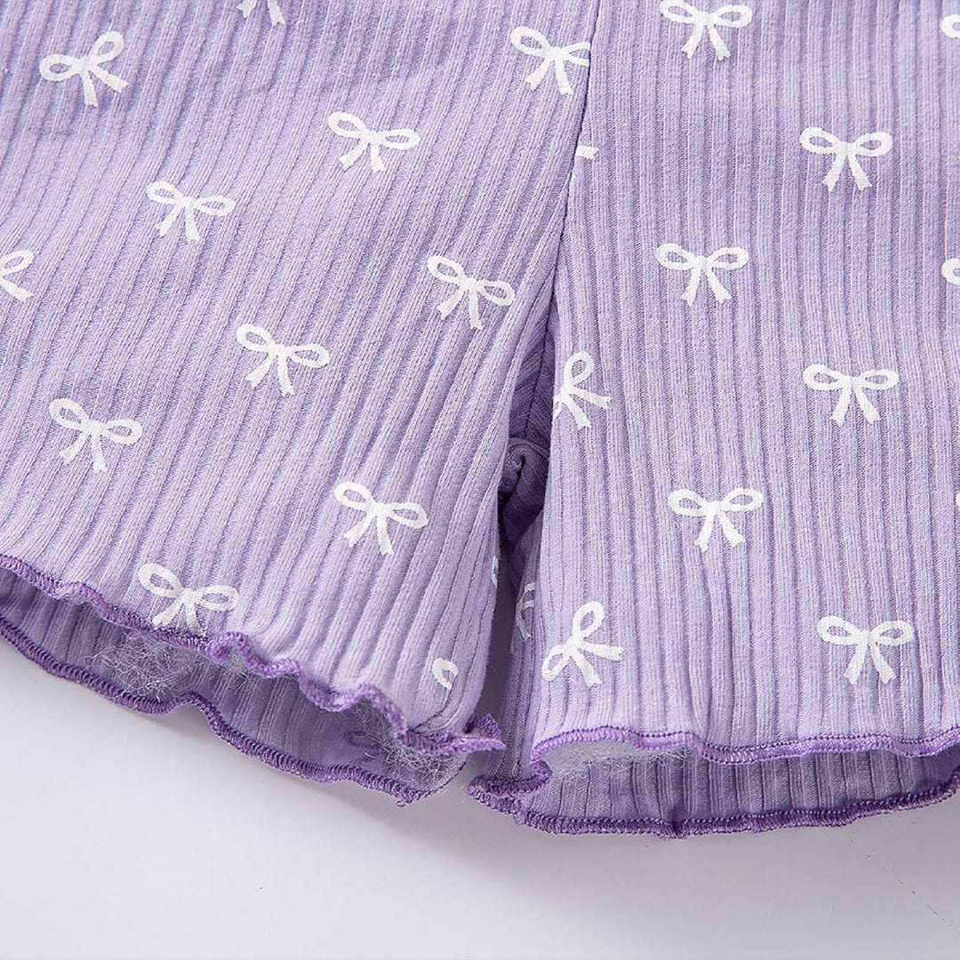 Kleinkind Baby Mädchen Sommer Kleidung Rüsche Gerippt Strick Kurze Ärmel Niedliche Schleife T-Shirt