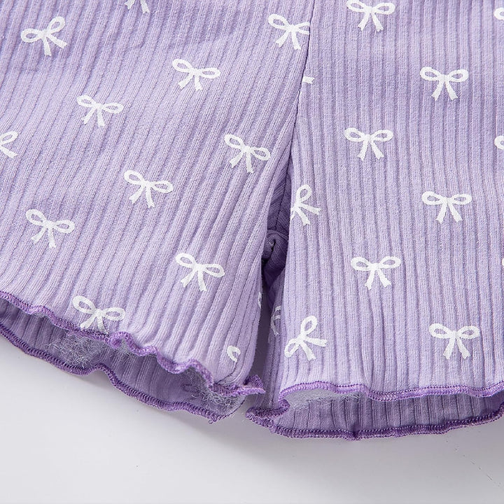 Kleinkind Baby Mädchen Sommer Kleidung Rüsche Gerippt Strick Kurze Ärmel Niedliche Schleife T-Shirt
