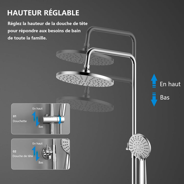 KOMIRO Duschsystem mit Thermostat, Duscharmatur mit Thermostat, 23 x 23 cm Regendusche, 5 Strahlarte