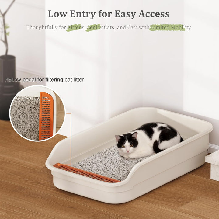Vealind Grosse Katzenklo XXL Katzentoilette für Mehrkatzenhaushalte， 60L x 40W x 16H cm Offene Katze