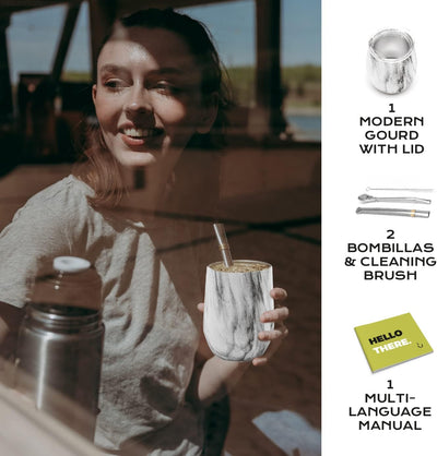 balibetov - Neu - Modernes Yerba Mate Gourd Set (Mate Tasse) - Doppelwandiger 18/8 Edelstahl Enthält