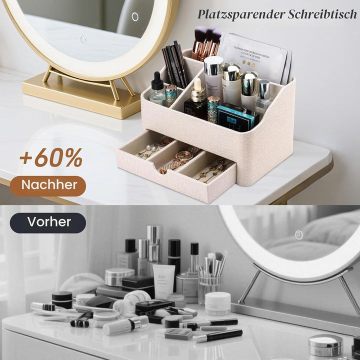 KINGFOM Make Up Kosmetik Organizer, PU Leather Schmink Organizer mit Schublade Skincare Organizer fü