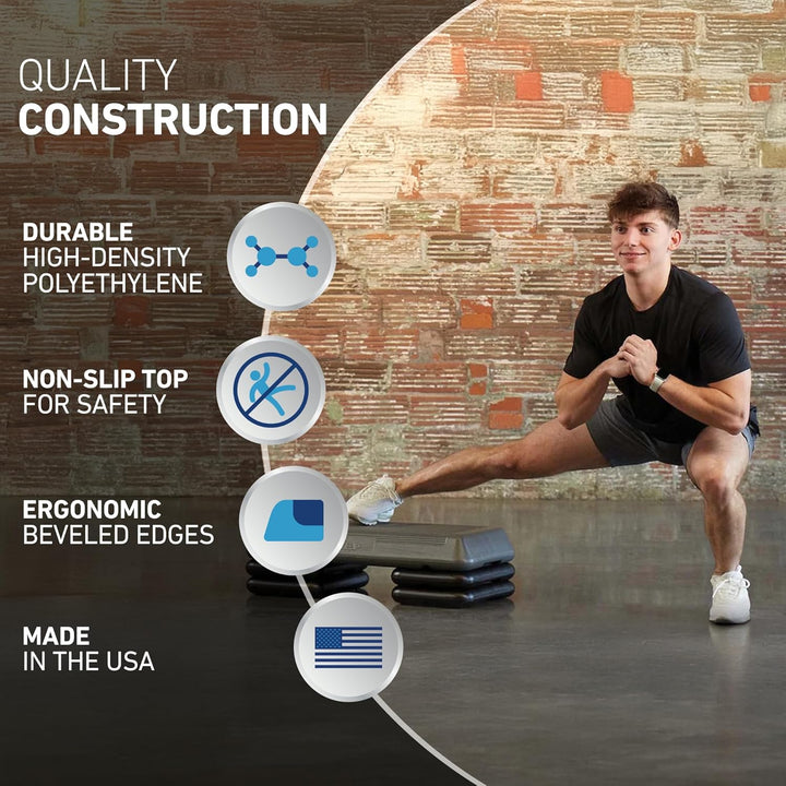 The Step Aerobic-Plattform, Renngrösse, Aerobic-Plattform, grau und original Schwarze Lifts 4 Abstan