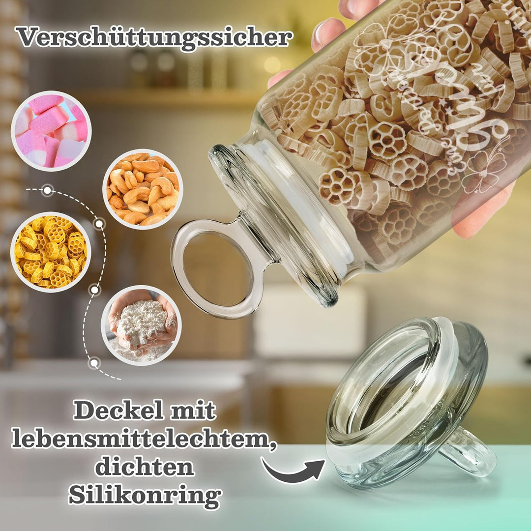 Print Royal PR Personalisierte Keksdose aus Glas mit Gravur - 1100 ml - Eine Portion Glück mit Name