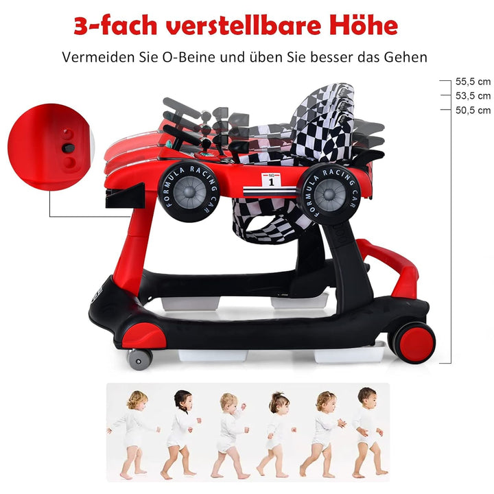 GOPLUS 4 in 1 Baby Lauflernhilfe, Lauflernwagen höhenverstellbar mit Licht &amp; Musik, Baby Walker Auto
