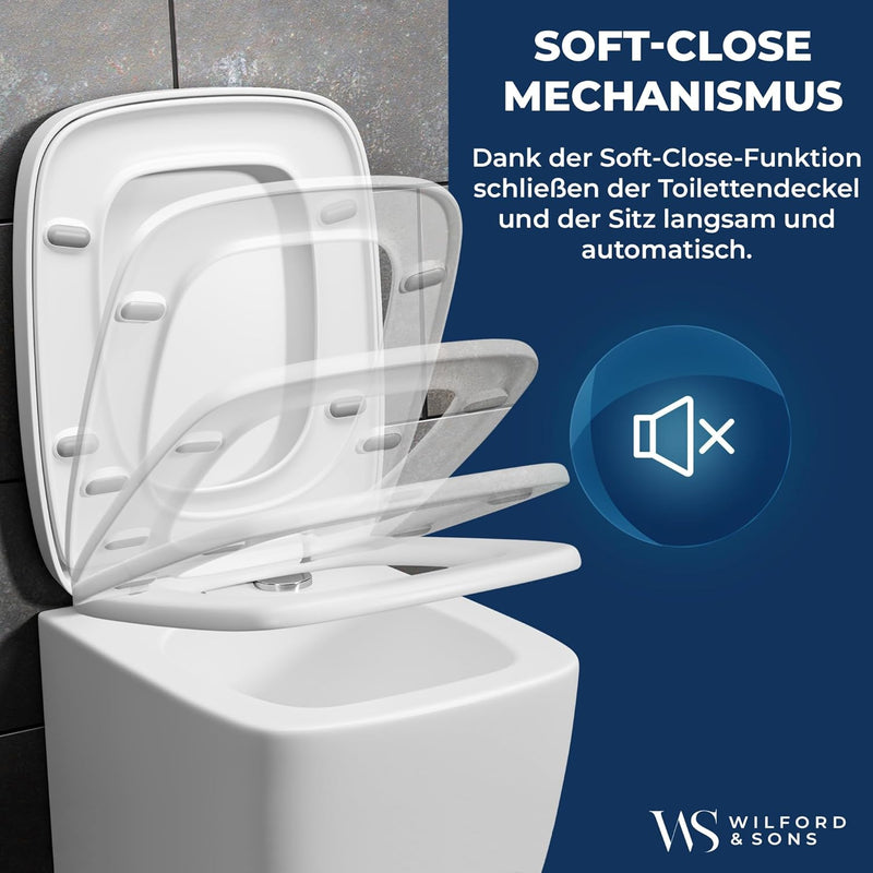 Wilford & Sons Premium WC Sitz eckig – Toilettendeckel mit Absenkautomatik rechteckig– passend für K