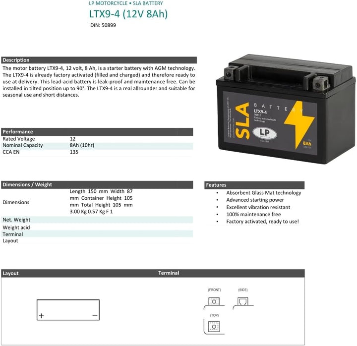 Landport Gel Roller- u. Motorradbatterie GTX9-4 (YTX9-BS Gel) DIN 50812