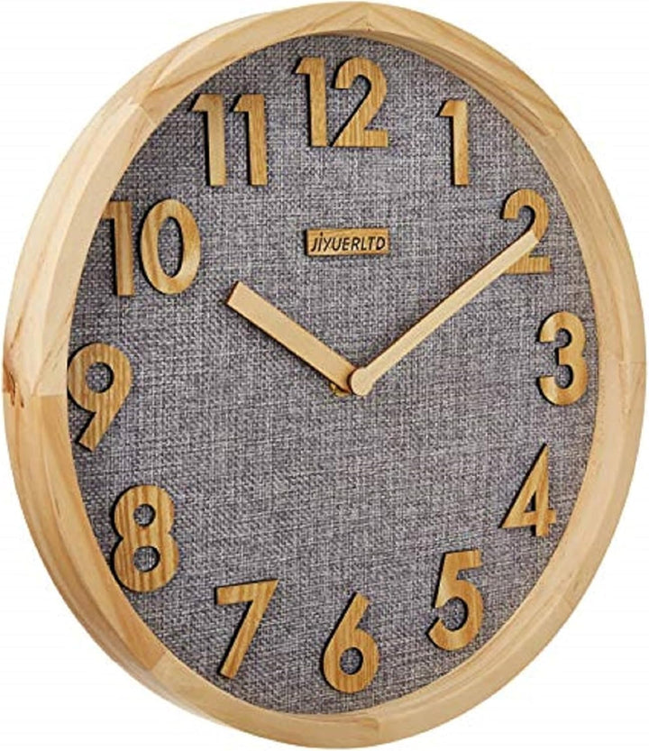JIYUERLTD 30cm Wanduhr Leise Küchenuhr Nicht-Ticken Quarz-Wanduhren Hölzerne Zahlen 3D Anzeige, Holz