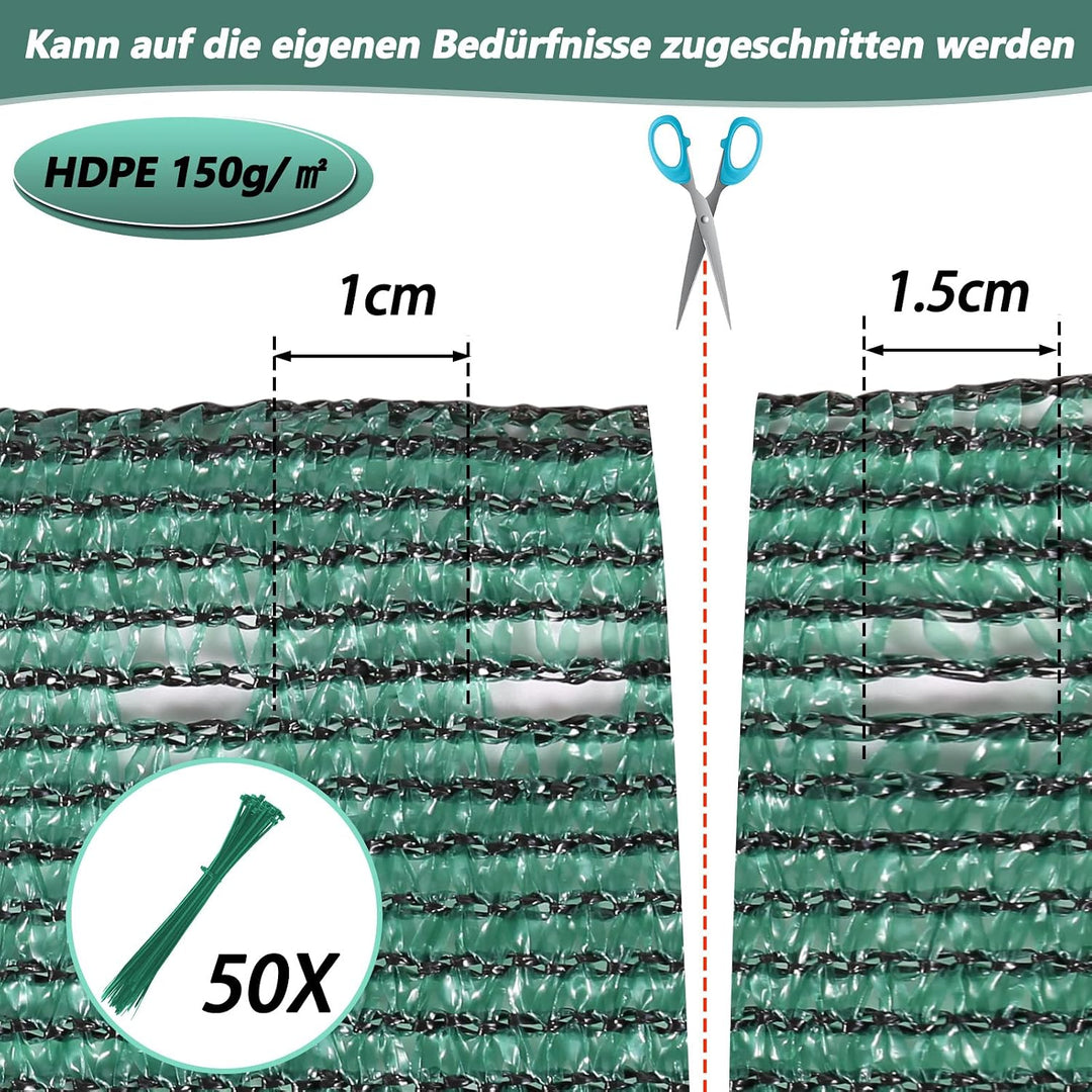 Sichtschutz Zaun 1,8 x 10 m, Windschutz Balkon Garten, HDPE 150 g/m², blickdichtes Zaunnetz mit Ösen