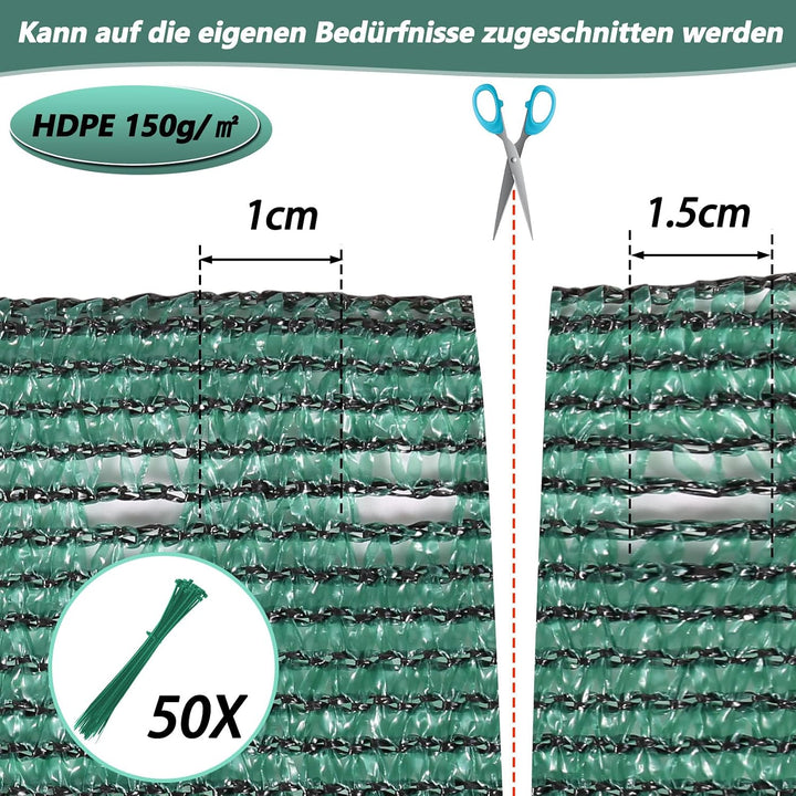 Sichtschutz Zaun 1,8 x 10 m, Windschutz Balkon Garten, HDPE 150 g/m², blickdichtes Zaunnetz mit Ösen