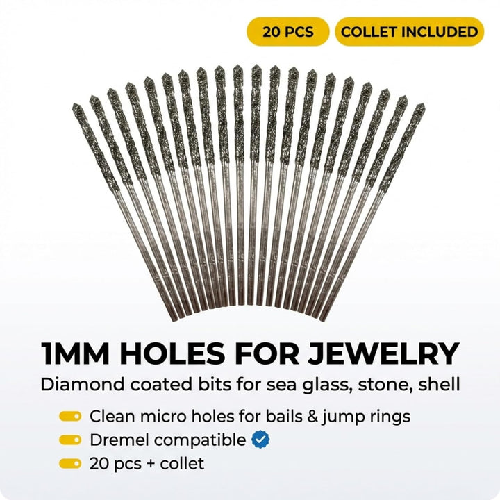 Drilax 1mm Diamantbohrer Set – Diamantbeschichtete Mikro Bohrer für Schmuck, Glas, Muscheln, Edelste