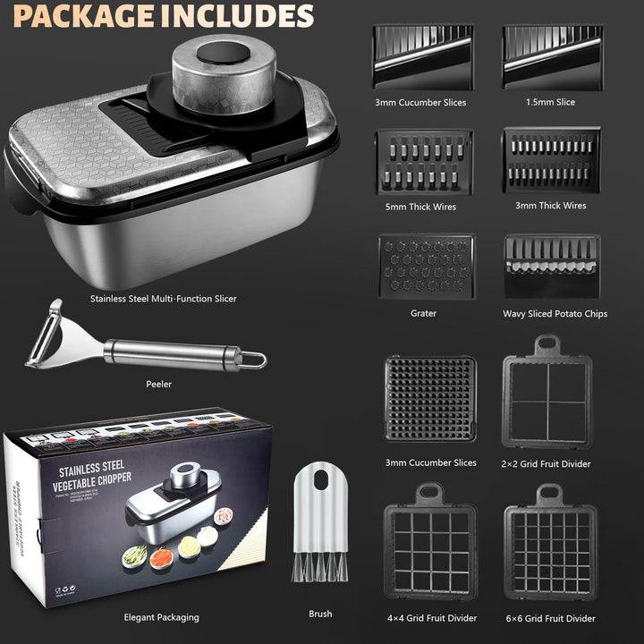 9-in-1 Gemüseschneider Set 11-teilig, Mandoline Gemüsehobel mit Edelstahlklingen, inkl. Fingerschutz