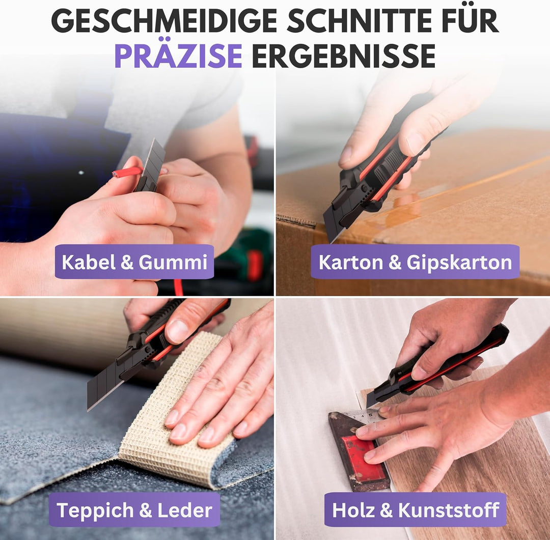 Filzada ® 3x Cuttermesser Profi inkl. 13x Carbonstahl Klingen BLACK - Cuttermesser 18mm - Robustes T