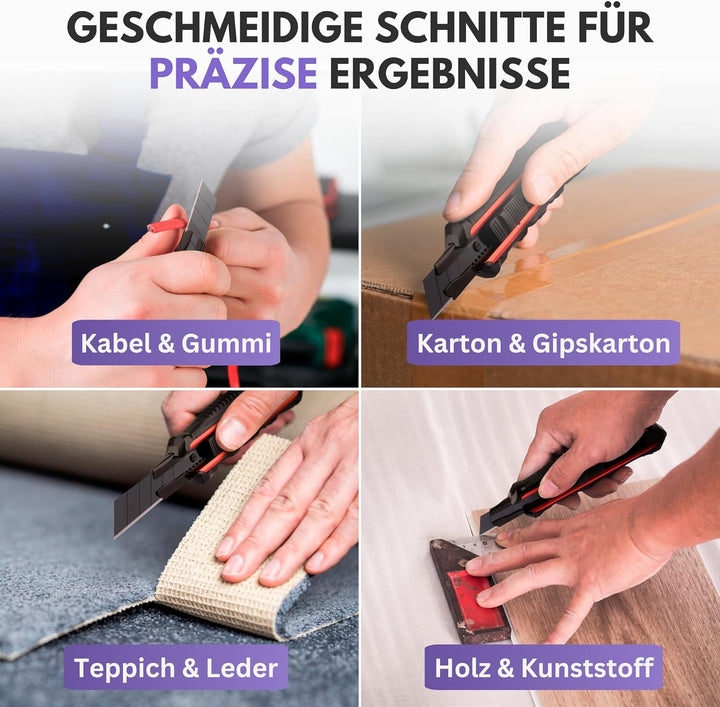 Filzada ® 3x Cuttermesser Profi inkl. 13x Carbonstahl Klingen BLACK - Cuttermesser 18mm - Robustes T