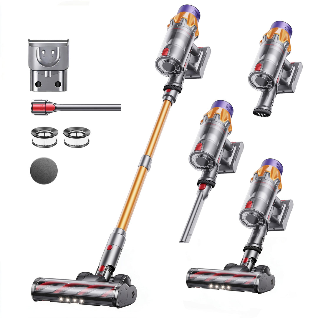 SunSare Akku Staubsauger 600W/50000Pa/65Min, Staubsauger Kabellos mit Smart Display und Ladestation,