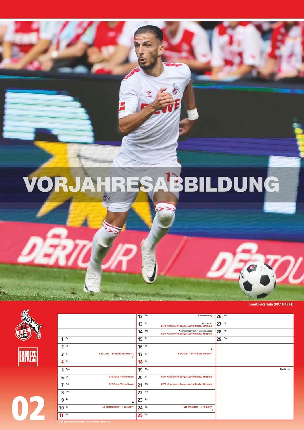 DUMONT - 1. FC Köln 2025 Fussball-Kalender, 29,7x42cm, Express-Fankalender mit Abbildungen der Spiel