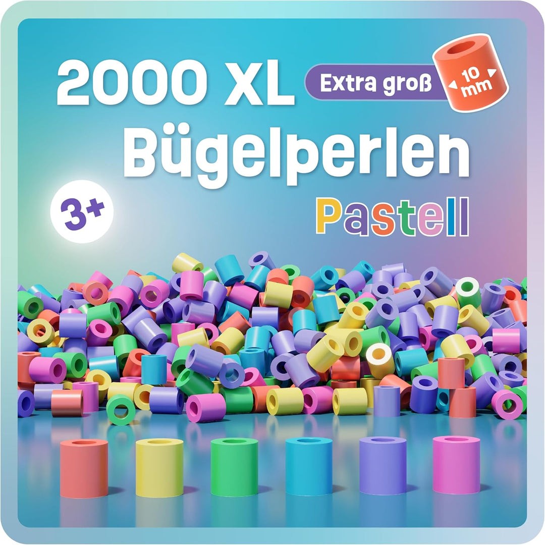 Smowo® Grosse 10mm Bügelperlen 2000 Stück für Kinder ab 3 Jahren - 6 Pastell Farben XL Steckperlen -