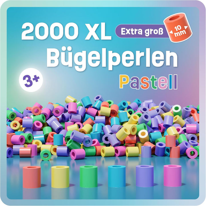 Smowo® Grosse 10mm Bügelperlen 2000 Stück für Kinder ab 3 Jahren - 6 Pastell Farben XL Steckperlen -