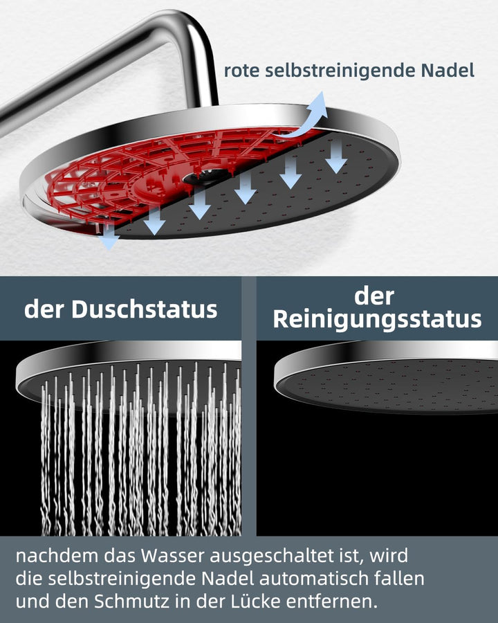 Hibbent Selbstreinigende regendusche duschkopf, Fester duschkopf regendusche 10 Zoll, Runder Regendu