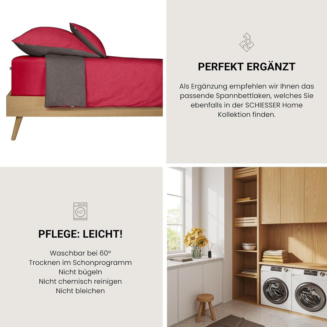 Schiesser Wendebettwäsche Doubleface Rot-Anthrazit, 100% Baumwolle, Grösse:135 x 200 cm + 80 x 80 cm