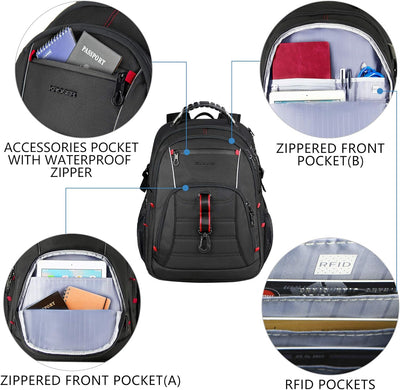 KROSER Laptop Rucksack Herren für 17.3 Zoll Reiserucksack Handgepäck, Laptop Backpack Multifunktion