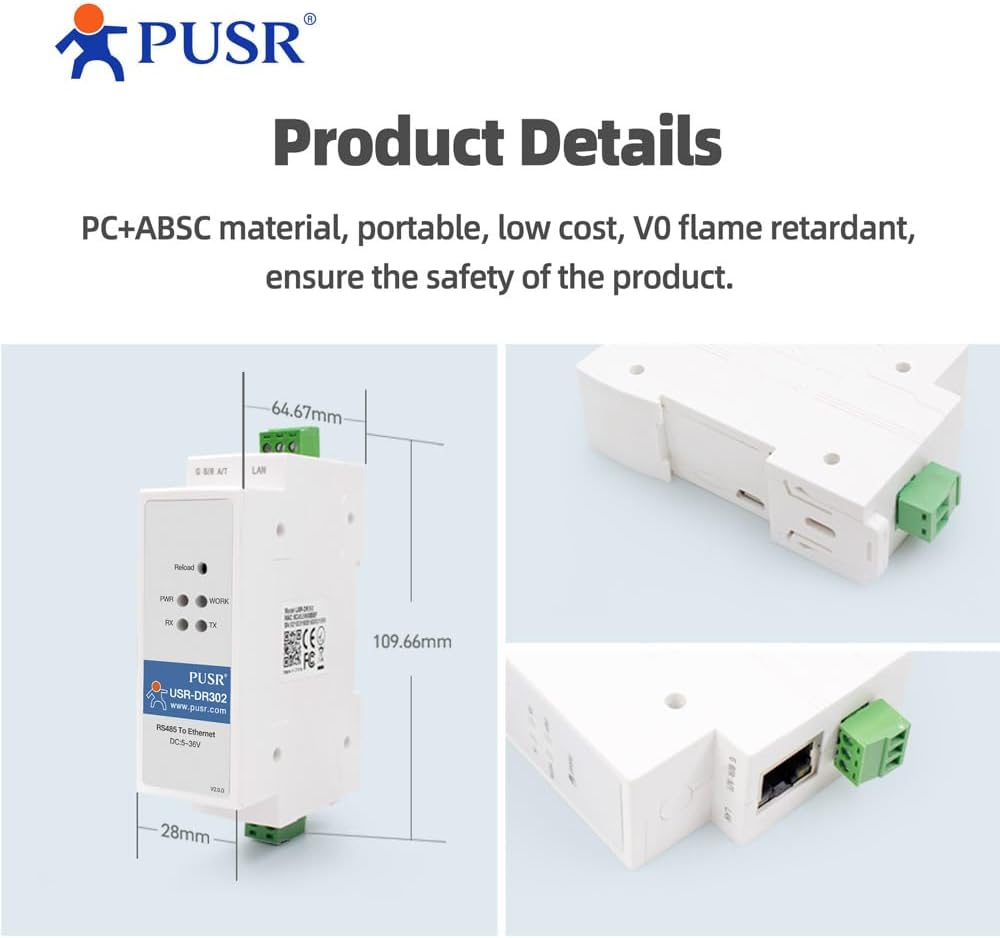 PUSR DIN-Schiene RS485 zu Ethernet Konverter Modbus RTU zu TCP Modbus Gateway überträgt Daten transp