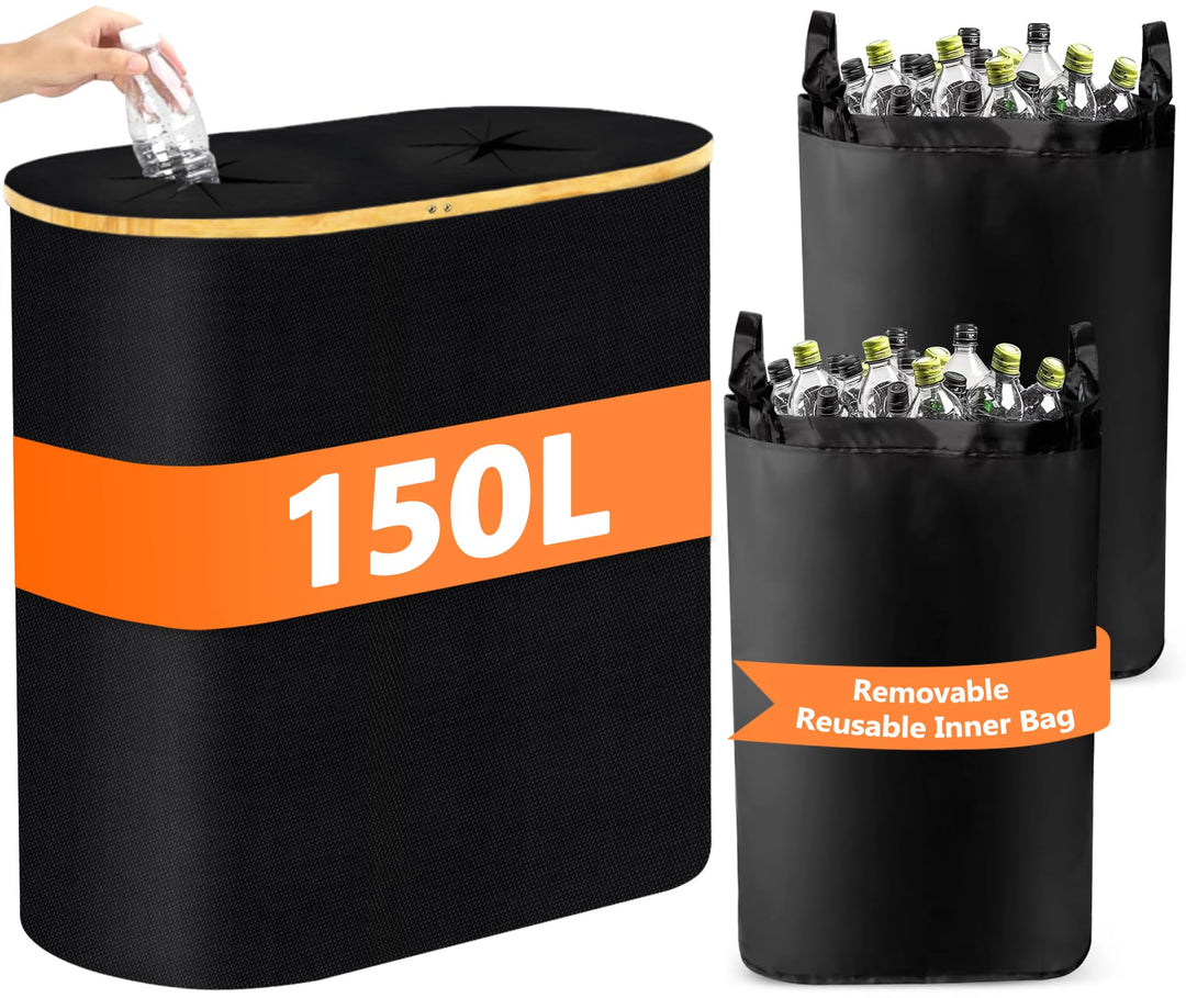 Pfandflaschen Sammelbehälter, 150l Flaschensammler Leergut,Oval Doppelte Taschen, Mit 2 Tragetasche,