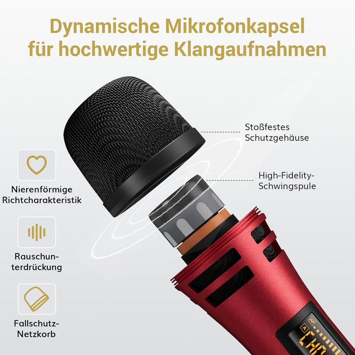 TONOR Dual Funkmikrofonen System kabellos, drahtloses Karaoke Mikrofon Set Wireless Microphone Handm