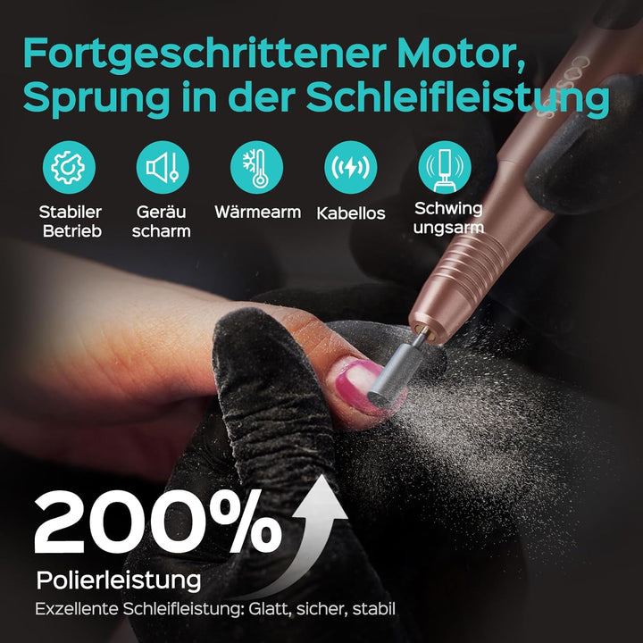 COSLUS C51 Kabellos Tragbar Elektrischer Nagelfräser: Elektrische Nagelfeile für Gelnägel 35000 u/mi