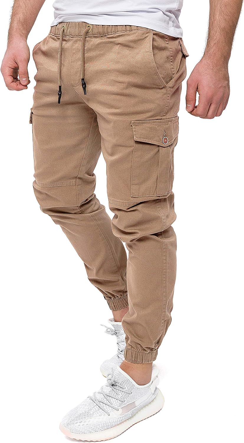 PITTMAN Darius - Herren Cargo Hose - Baumwoll Cargohosen - Cargo Jogger 28W / 32L Beige (Sepia Tint