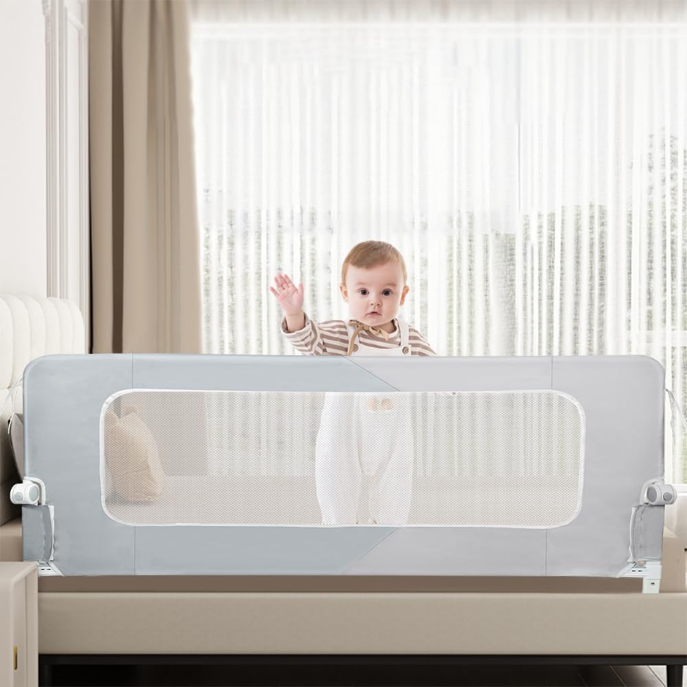 OHMG Bettgitter für Babys, 150 cm, faltbar, Sicherheitsbarriere für Kinder, tragbar, Bettgitter für