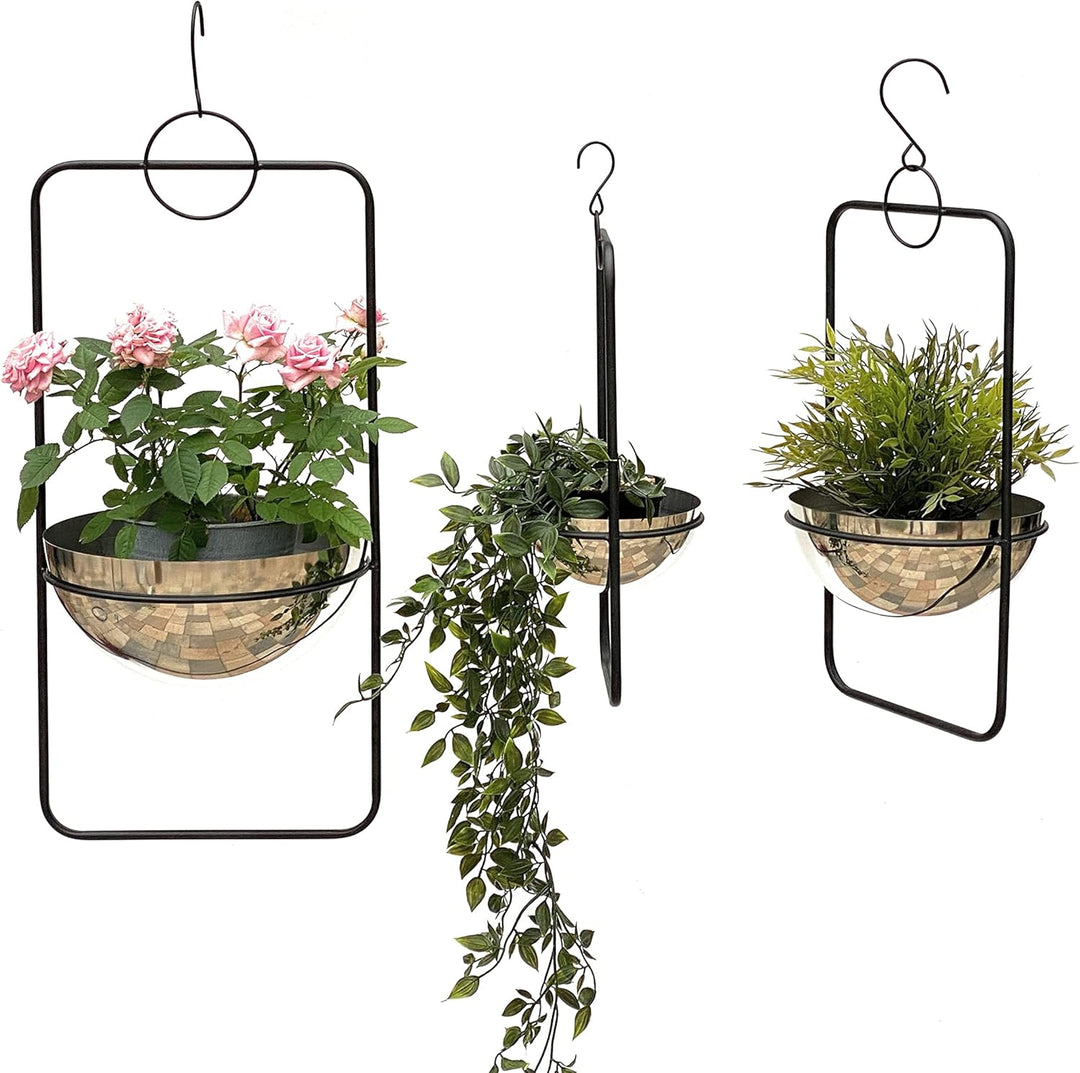 DanDiBo Blumenampel Innen Metall Wand Hängepflanzen 96083 3er Set mit Topf Silber Pflanzenhänger Blu