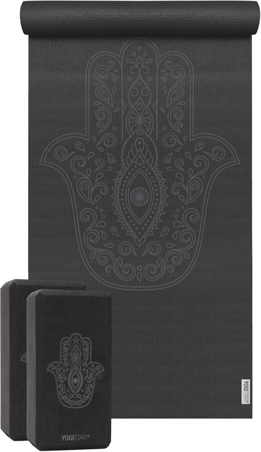 Yoga-Set Starter Edition - Hand of Fatima (yogamatte + 2 Yogablöcke) Schwarz, Schwarz
