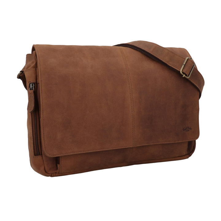 Gusti Leder Florin Aktentasche Laptoptasche, Hellbraun, 43x34x8 cm, 1,44 kg, Büffelleder, Umhängetas