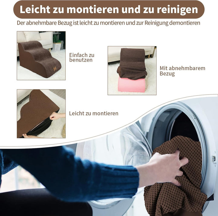 Nepfaivy Hundetreppe für Kleine Hunde 3-Stufig, Haustiertreppe für Bett und Sofa aus Hochdichtem Sch
