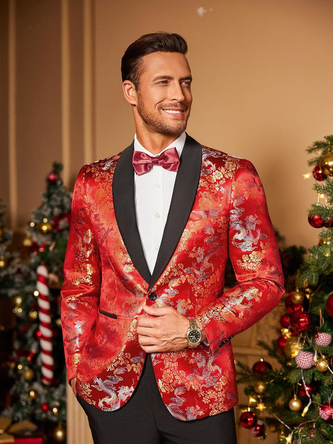 Coofandy Men's Floral Tuxedo Jacket Luxury Embroidered Suit Wedding Blazer Dinner Tuxedo for Party R