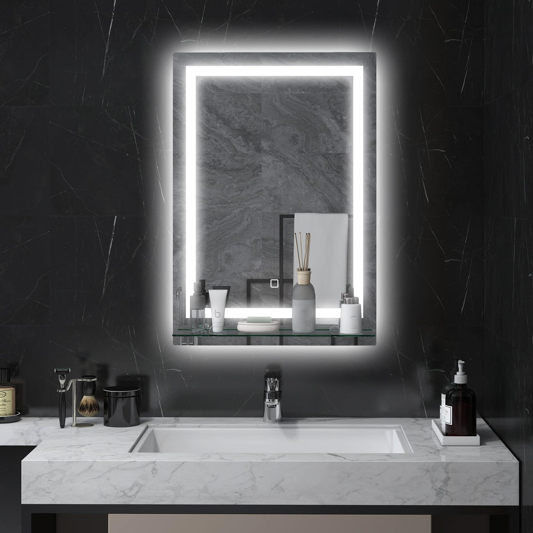 kleankin LED Badspiegel 22W Badezimmerspiegel mit Glas-Ablage Beleuchtung Wandspiegel mit Touch-Scha