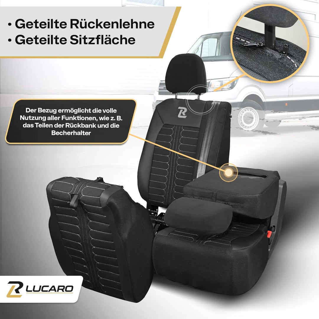 LUCARO Sitzbezüge Auto für Volkswagen Crafter 2, Man TGE 1+2 Grau Auto Sitzbezüge Man TGE, Volkswage