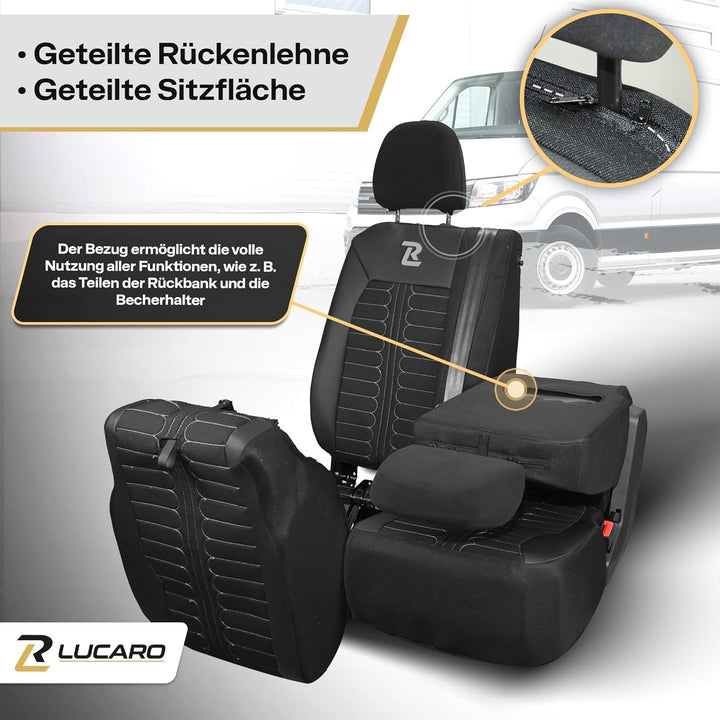 LUCARO Sitzbezüge Auto für Volkswagen Crafter 2, Man TGE 1+2 Grau Auto Sitzbezüge Man TGE, Volkswage