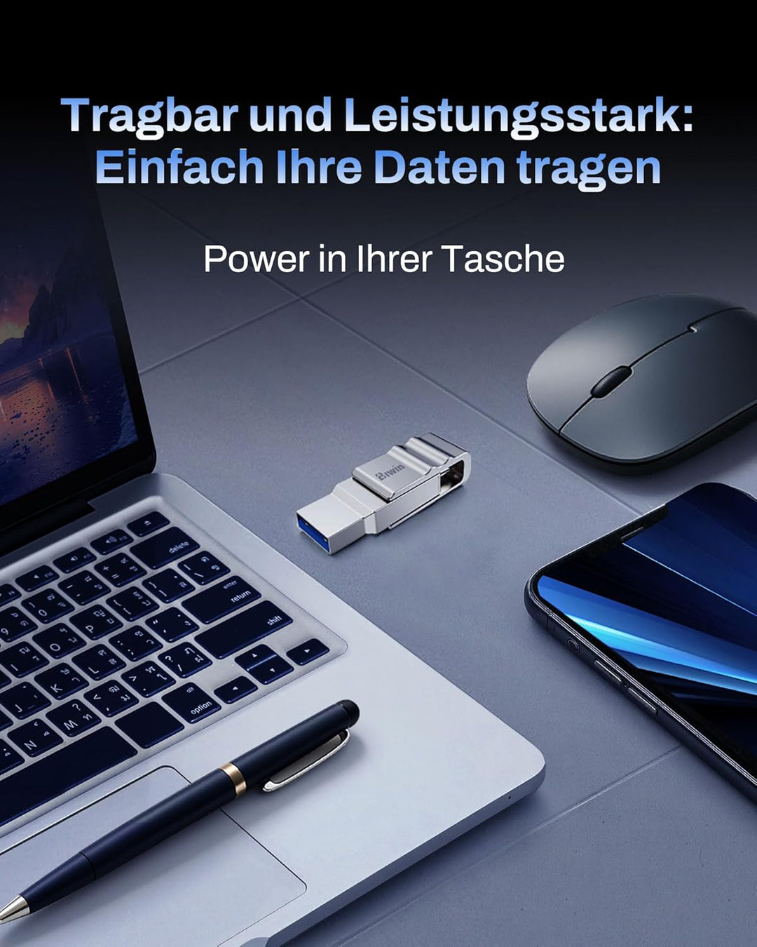 Biwin USB-Stick UD150 128GB USB 3.2 Gen1, bis zu 150 MB/s, mit Dual-Anschluss (Typ-A & Typ-C) für PC