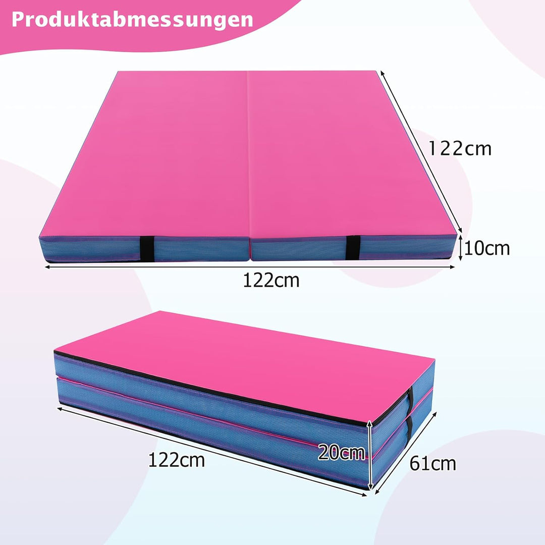 GYMAX Weichbodenmatte, 122 x 122 x 10 cm Klappbare Turnmatte mit Kunstlederbezug & Tragegriffen, Gym