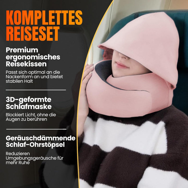 Hooded Pro Nackenkissen Flugzeug, Reisekissen aus Memory-Schaum mit Kapuze für Flugzeug, Reise &amp; Aut
