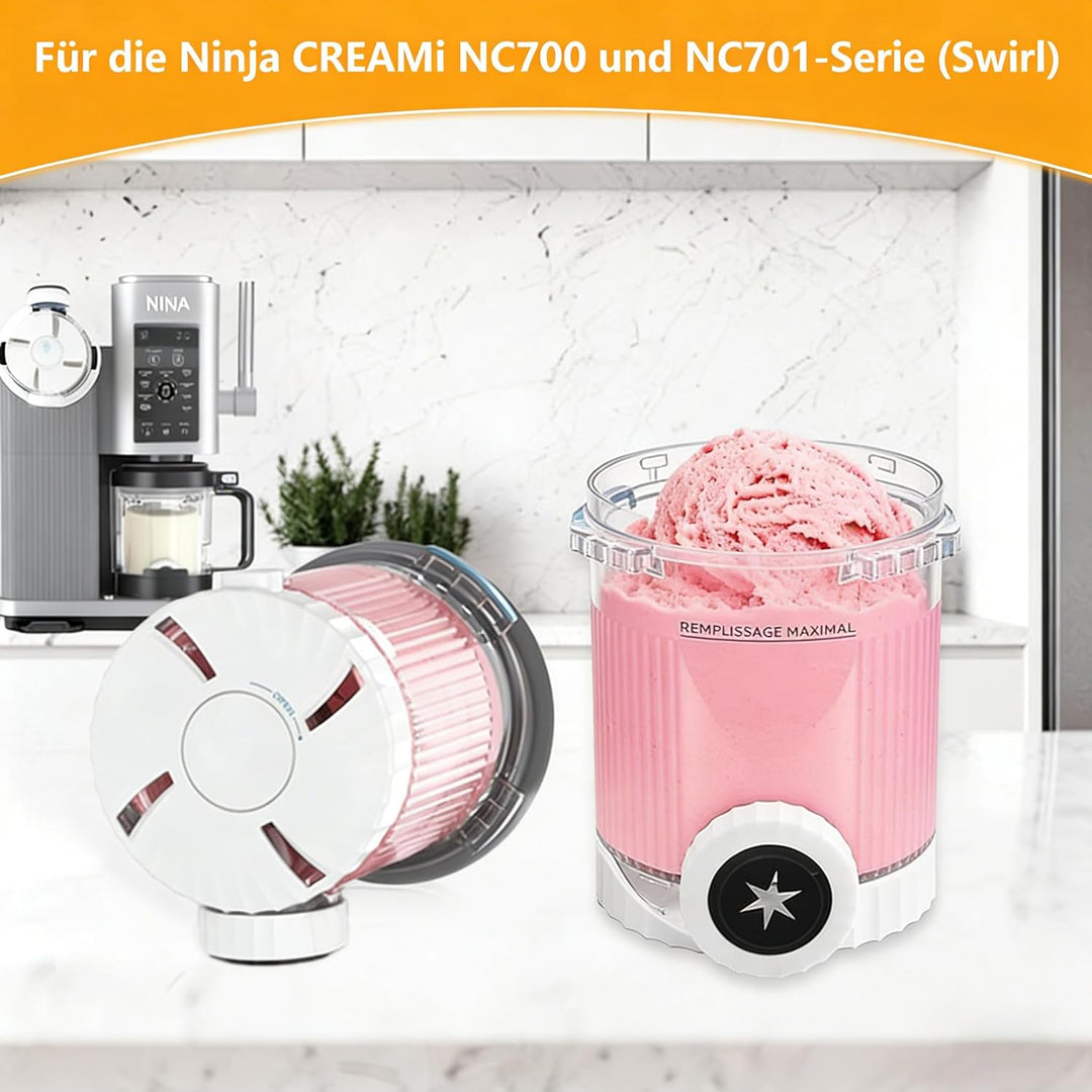 2 Stück Behältern für Ninja Swirl Creami Behälter, 480 ml Eisbehälter Becher mit Deckel Zubehör für