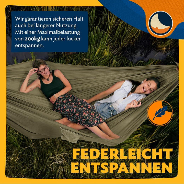 Ticket to the Moon Fallschirmhängematte King Size - Braun | Hängematte Outdoor mit 320 x 230 cm &amp; nu