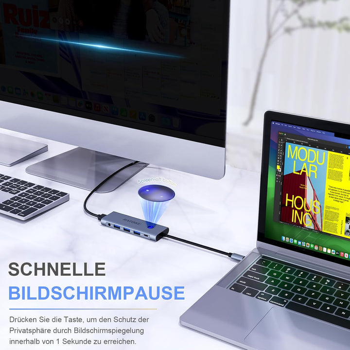 USB C HUB, USB C Multiport Adapter für MacBook Pro/Air mit 4K@60Hz HDMI, 100W PD, SD/TF Kartenleser,