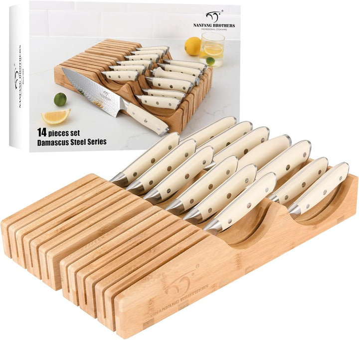 NANFANG BROTHERS Profimesser Damaskus Messerblock Holz Set 14er Damastmesser küchenmesser Kochmesser