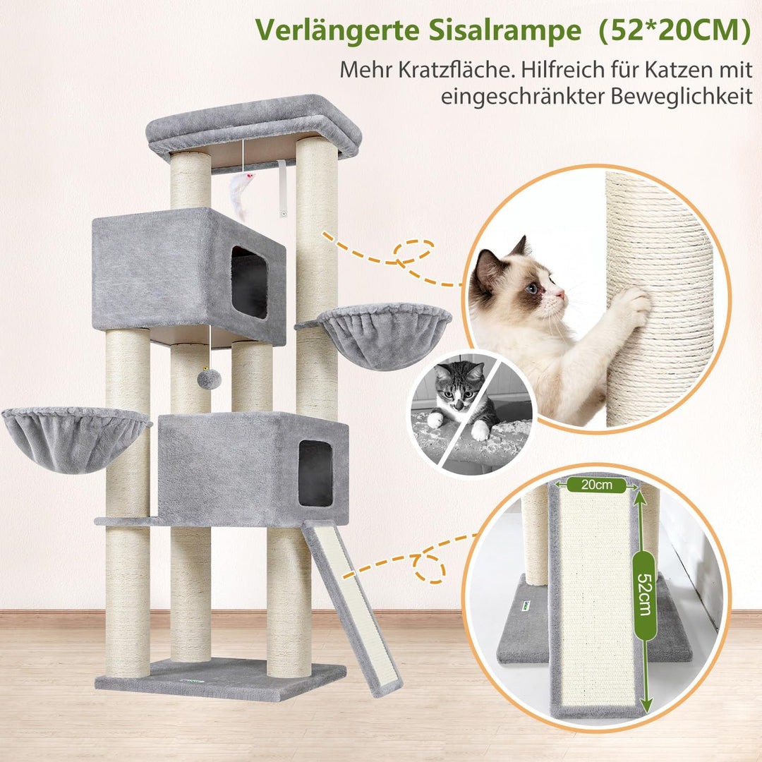 Globlazer Kratzbaum Dicke Stämme 11CM für Grosse Katzen mit 2 Extragross Katzenhaus 50*35*30cm, Ausr