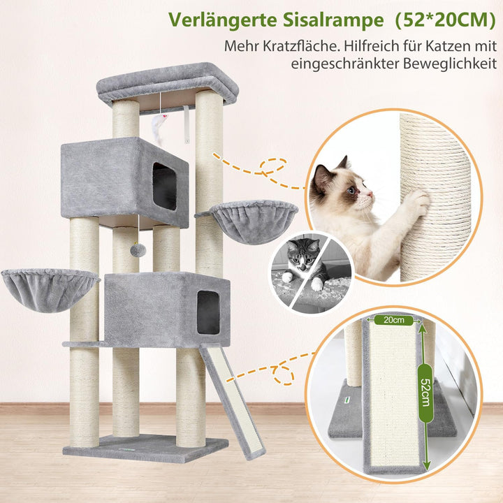 Globlazer Kratzbaum Dicke Stämme 11CM für Grosse Katzen mit 2 Extragross Katzenhaus 50*35*30cm, Ausr