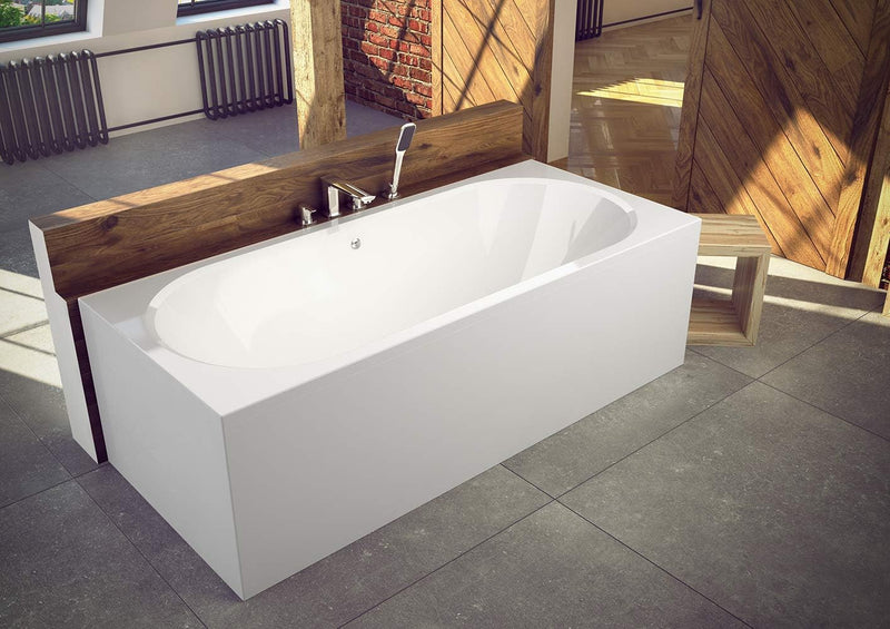 VBChome Badewanne 150x75 cm Acryl SET 3in1 Wannenträger Siphon Wanne Rechteck Weiss Design Modern St